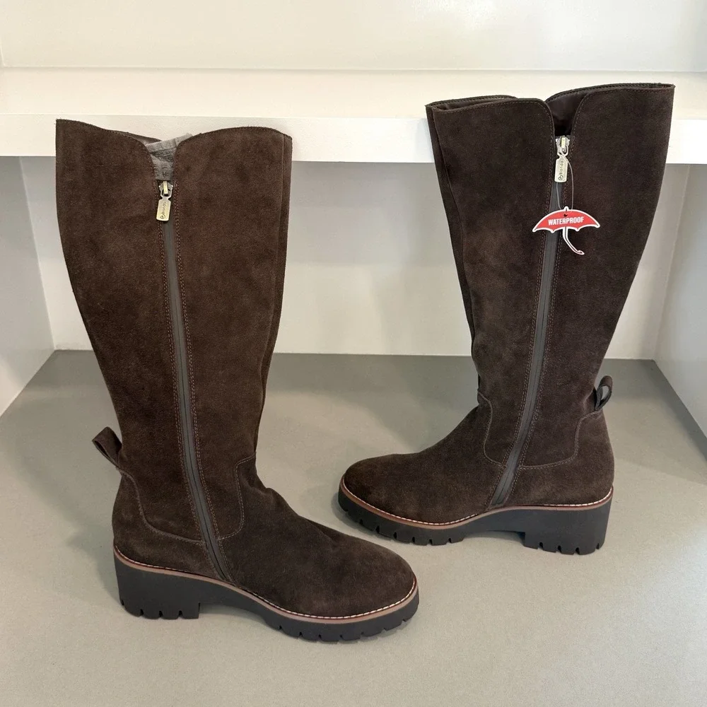 Blondo Deon Waterproof Boots Womens 9 Chocolate Brown Cow Suede Knee High Chunky